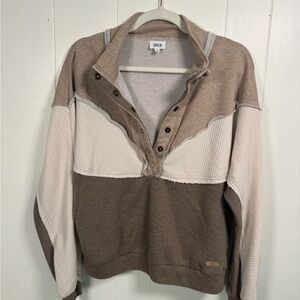 Women’s BKE Raw edge mock neck waffle knit heathered pullover